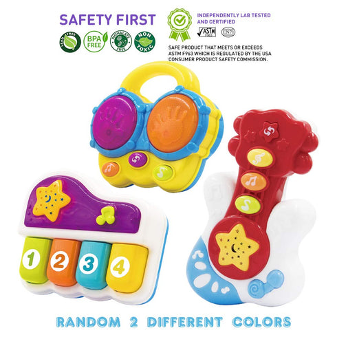 WEofferwhatYOUwant Baby Musical Instrument Set - Guitar, Bongo Drums & Piano - Bedtime Light-up Projector, All