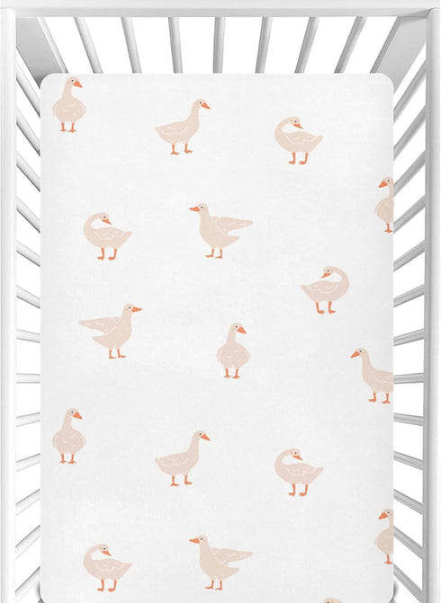CaTaKu Mini Crib Sheets Fitted for Girls Boys Cute Gooses Duck Baby Crib