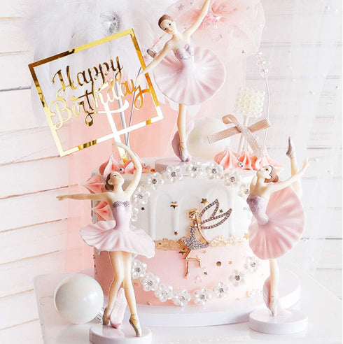 HYSTYLE 3 Pcs Pink Dancing Ballerina Girl Figurine, Miniature Figure Collection Playset Doll Toy for Cake Decoration