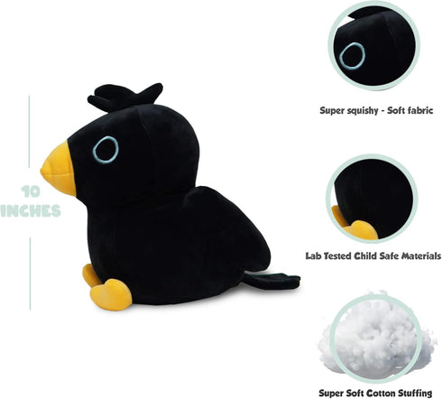 Black Crow Plushie Toy - 10 Inches Stuffed Raven Animal Plush - Plushy and Squishy Crow with Soft Fabric and Stuffing - Cute Toy Gift for Boys and Girls