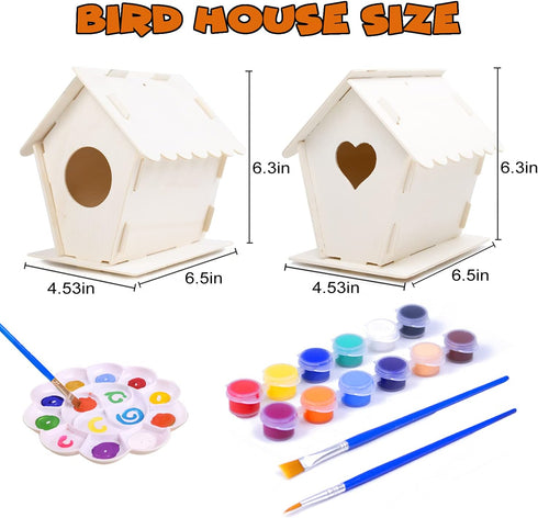 hapray 2 Pack Bird House Kit, DIY Wooden Crafts for Children to Build and Paint
