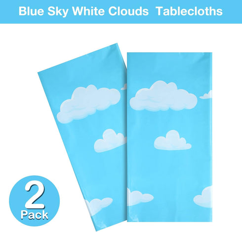 Tatuo Blue Sky White Clouds Birthday Party Supplies - Cartoon Tablecloth and Banner for Baby Kids Shower, 54 x 108 Inch