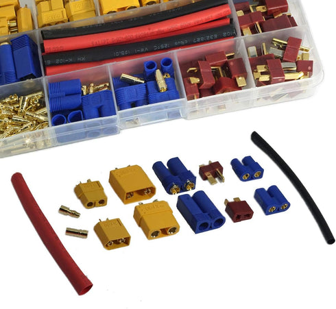 XT60/XT90/EC3/EC5/T Plugs/3.5mm Banana Plug Male Female Adapter Connectors with Heat Shrink Tubing (102PCS)