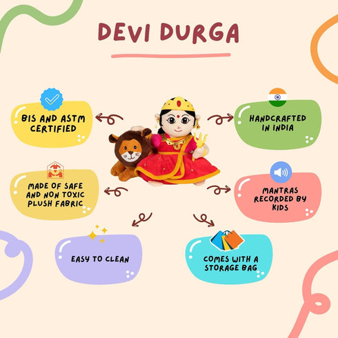Panda's Box Mantra Chanting Devi Durga Plush Toy, 10.24 Inches, Musical Gift for Infants and Toddlers.