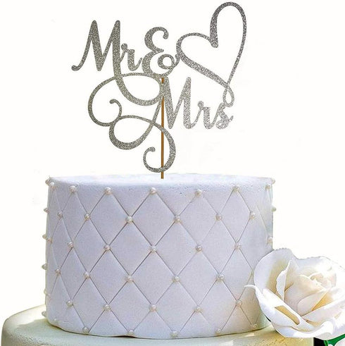 Mr and Mrs Cake Topper, Bride and Groom Wedding Sign, Engagement Cake Toppers Decorations with Double-faced Silver