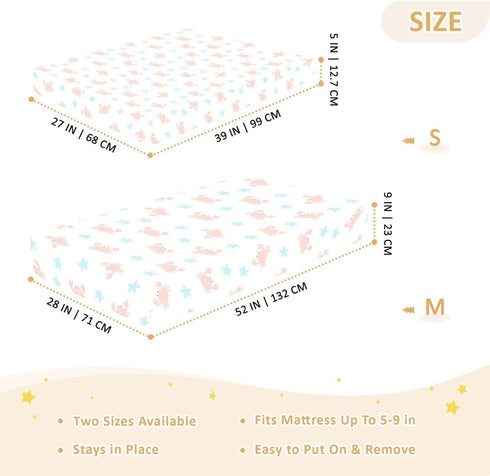 Jynexis 52x28 Crab Star White Pattern Baby Crib Sheets, Cotton Fitted Crib Sheet, Soft Breathable, Fits Standard