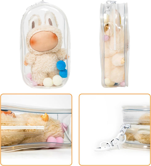 ICEICE 17cm (7 Inches) Clear Display & Storage Case for Doll PVC Bag with Detachable Keychain for Collectible Toys