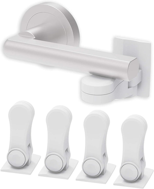 Inaya 4-Pack Child Proof Door Lever Lock, Minimalist Design with 3M Adhesive, No Drilling Safety Locks