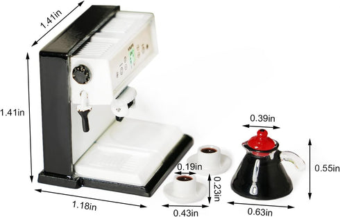 Miniature Coffee Maker with Pot & 2 Cups Set, 1:12 Dollhouse Accessories, Coffee Machine for House Decoration