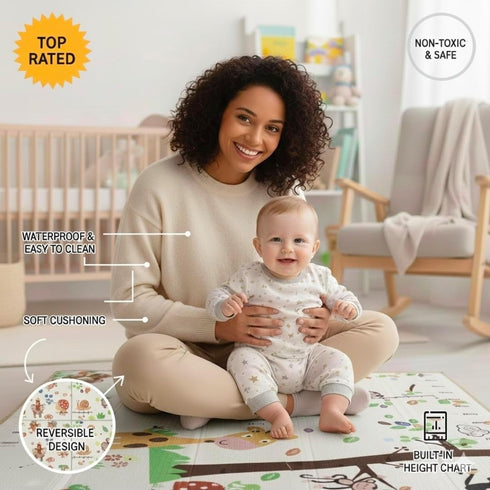 KRAAS Foldable Baby Play Mat, Portable Non-Slip Waterproof Reversible Playmat with Soft Cushioning, Lightweight Design