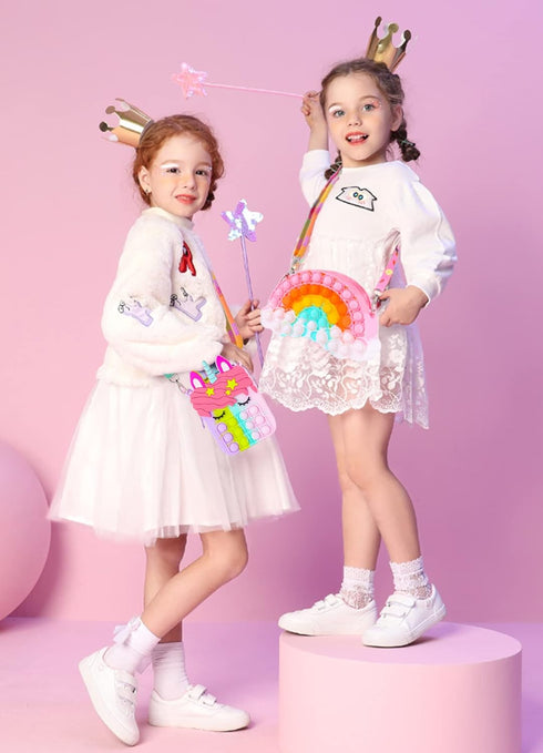 Pop Purse Pack Toy, Unicorn Rainbow Shoulder Crossbody Mini Keychain, Birthday Gifts for Kids Girls