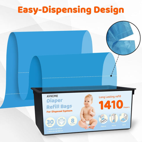 AYKEME 90 7-Layer 10 Use,3 Pack Bags Diaper Pail Refills Bags Compatible with Genie Easy Roll Signature & Platinum
