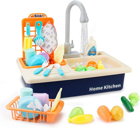 BOBXIN Play Sink with Running Water, Kids Play Kitchen Toy Sink Electric