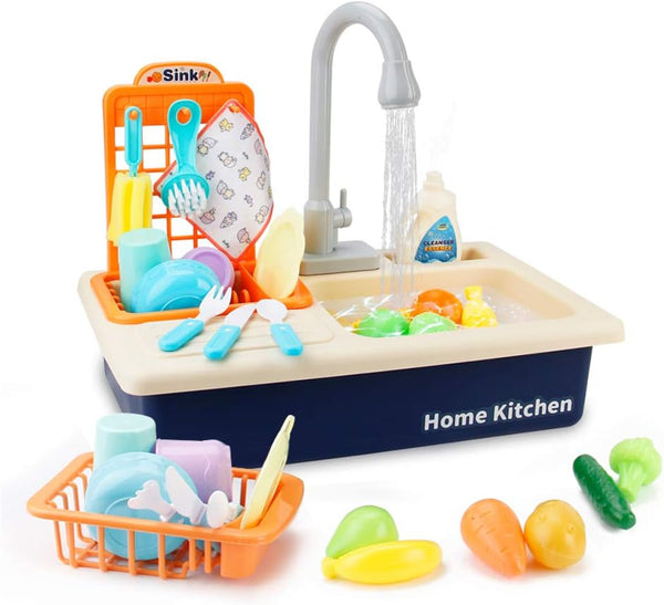 BOBXIN Play Sink with Running Water, Kids Play Kitchen Toy Sink Electric