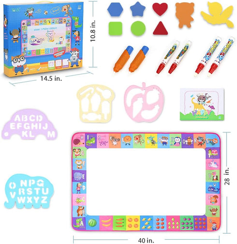 Water Doodle Mat - Kids Painting Writing Doodle Toy Board - Color Doodle Drawing Mat with Magic Pens for Age 3 to 12