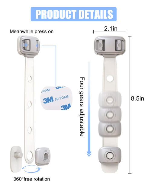 Baby Proofing Child Safety Locks (3 PCS), 3M Adhesive Cabinet Latches for Fridge, Drawers, No Drilling