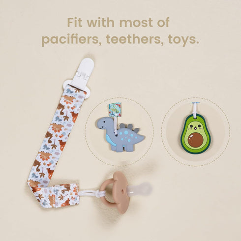 Essentials,Pack 6 Set. Baby Pacifier Clip,Paci Leash Binky Clips for Baby Boys and Girls,Newborn of Gift (Dinosaur)