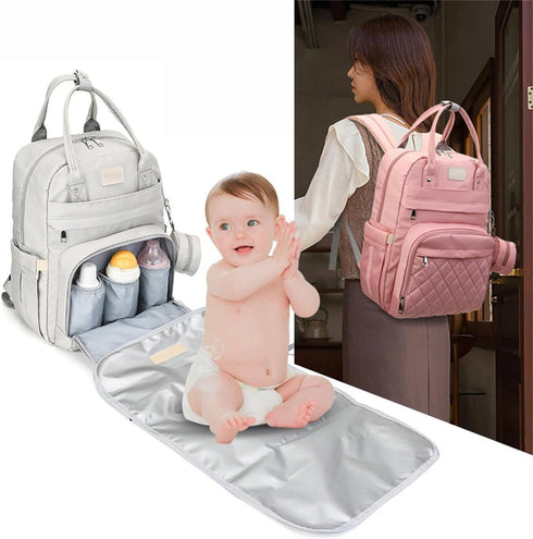 Generic Backpack Diaper Bag with Changing Pad Pacifier Case and Insulated Bottle Pocket for Mom and Dad (Gray)