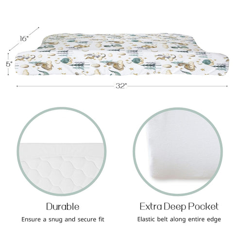 Watercolor Cute Dragon Fairy Tale Changing Pad Cover for Baby Boy, Cloud Moon Star Dragons Egg Diaper Change Table Covers, Soft Stretchy Safe Snug Fitted Changing Mat Sheet Fit 32"/34" x 16"