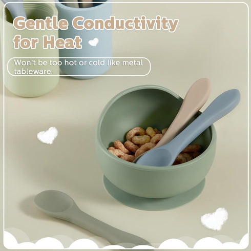 6 Pieces Silicone Baby Feeding Forks and Spoons Set, Hot Safety First Stage Self Feeding Supplies for 6 Months+