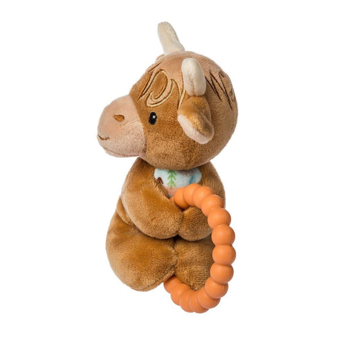 6-Inches, Mary Meyer Soft Baby Rattle with Soothing Teether Ring, Hetty Highland Cow