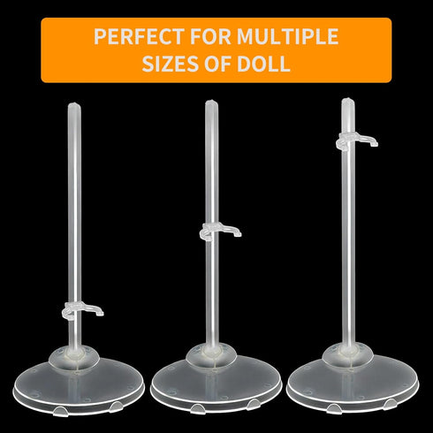 Zilphoba 12-Pack 8-12 Inch Adjustable Doll Stands for Dolls, Clear Plastic, Hobby Figure Display Stands