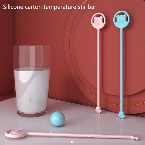Psdndeww Convenient Baby Milk Powder Stirrer Lovely Stir Stick Mixing Rod with Over-Heat Reminding Silicone Mixing