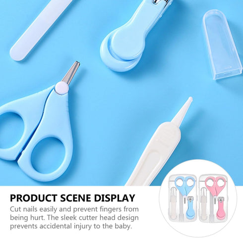 Set 4pcs Toyvian Nail Clipper and Manicure Scissors for Newborns and Nail Care Kit with File Safe Pink and Blue