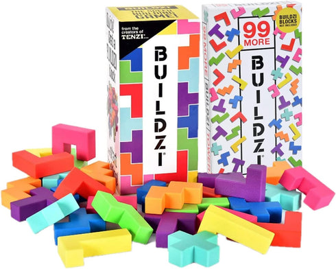 Tenzi BUILDZI and 99 More Ways to Play Bundle - Fast Stacking Block Building Game for 2 to 4 Players