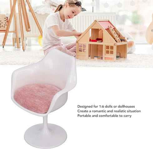 Fine Workmanship Doll House Office Chair, White Pink Round Feet Casual Rotatable Chair for 1:6 Doll House (with