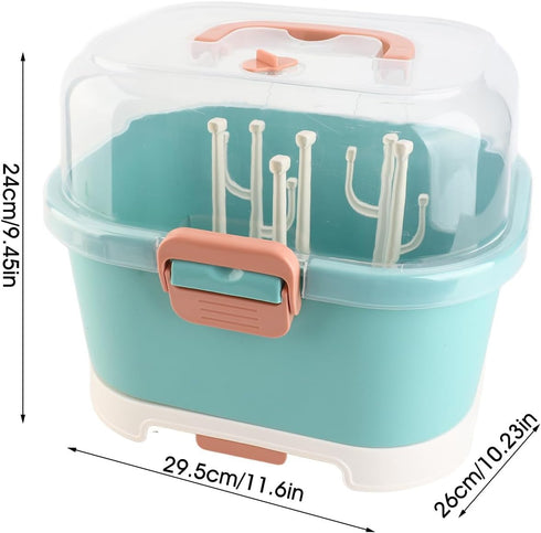 Compact Green Baby Bottle Drying Rack with Cover - Perfect for Home & Travel