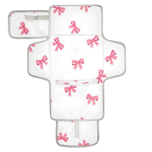 WELLDAY Pink Bows Portable Diaper Changing Pad - Waterproof Foldable Baby Diaper Changing