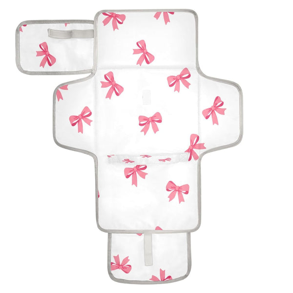 WELLDAY Pink Bows Portable Diaper Changing Pad - Waterproof Foldable Baby Diaper Changing
