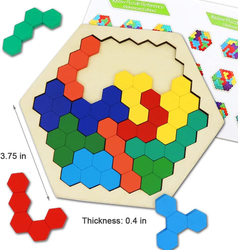 2 Pack Wooden Russian Blocks Puzzle + Hexagon Puzzles, Intelligence Brain Teasers Toy for Kids & Adults