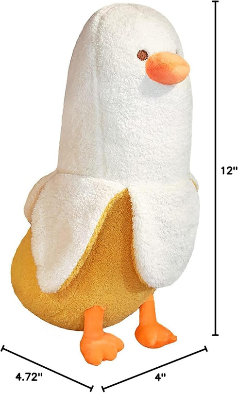 12" PEACH CAT Banana Duck Plush Toy Cute Plushie Hugging Plush Pillow Duck Stuffed Animal for Girls and Boys White
