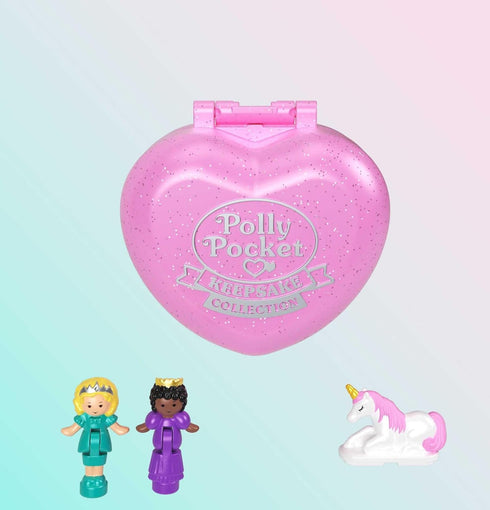 Polly Pocket Collector Compact with 2 Dolls, Royal Ball Jewelry Accessories Set, Collectible Toy with Unicorn Castle