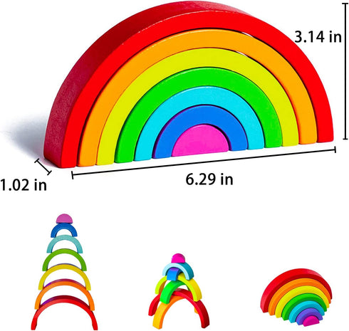 Wooden Rainbow Stacking Toy, Montessori Arch Bridge Building Blocks, Colorful Puzzles for Kids 2-5 Years Old, Rainbow