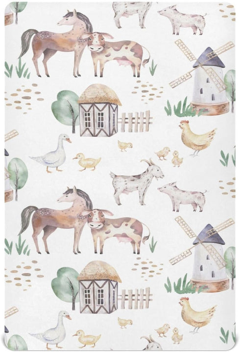 CHUROUSY Farm Animals Baby Crib Sheets Cute Horse Cow Lamb Chicken Pig Hen