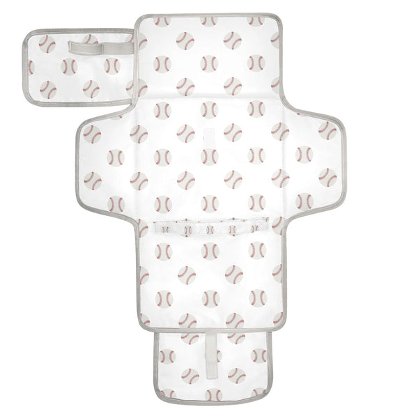 CHUROUSY White Baseball Portable Diaper Changing Pad with Wipes Holder, Vintage Sport Foldable