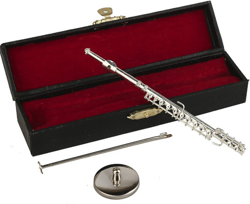 Dselvgvu Miniature Flute with Stand and Case Brass Mini Musical Instrument Flute Replica