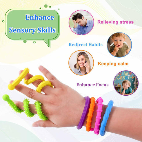 6PCS Supplies3 Tendry Fidget Sensory Sticks Toys for Kids Adults, Silicone Textured Sensory Anxiety Relief Fidgets