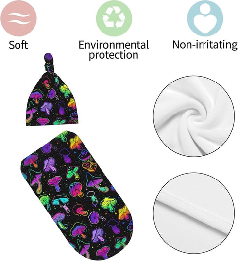 DTYYFBSN Personality Mushroom Newborn Swaddling Blanket Beanie Hat Funny Blanket Sleeping Bag New Born Sleep Sacks
