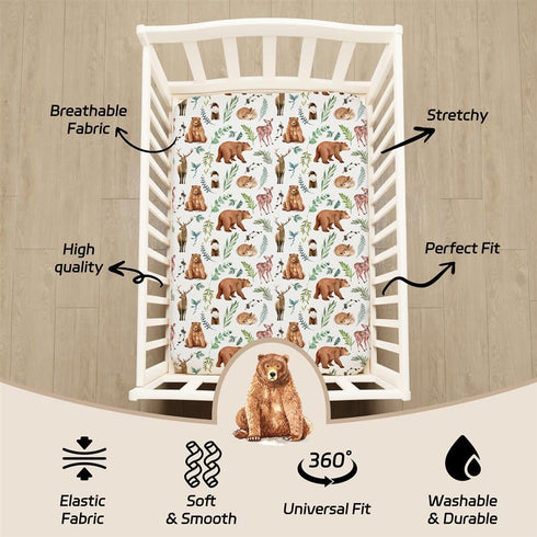 Jola's House 4 Pack Pack Set N Play Sheets Woodland Forest Animals Wood Neutral Unisex Fitted Baby N Play Sheets Fitted