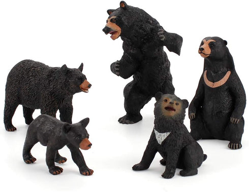 Realistic Wild Life Jungle Animal Figures, Black Bear Family Playset Educational Toys for Kids