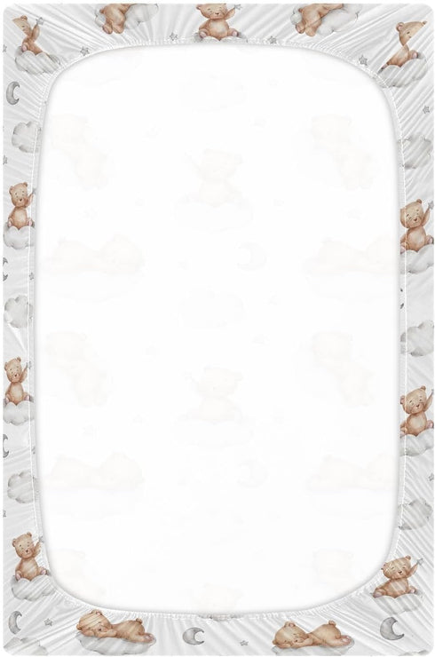 52 28 9In, Vvfelixl Crib Sheets for Boys & Girls, Teddy Bears Clouds Pattern, Neutral, Mini Crib Mattress Sheets