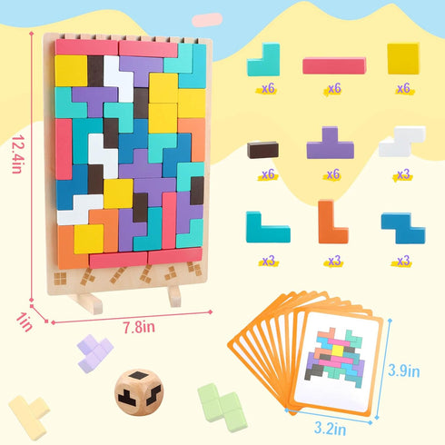 3+ 3D 3 4 5 6 7 10 JONEG Games for Year Olds Kids- Wooden Stacking Puzzles - Brain Teasers Russian Blocks Board - STEM