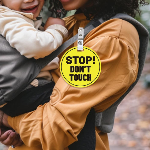 2 Pack PLIGREAT Yellow Stop Don't Touch Baby Car Seat Sign for Newborn Babys Girl Boy No Touching Kissing Baby Reminder
