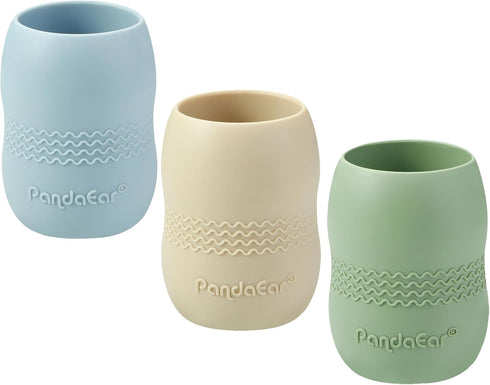 PandaEar 3 Pack Tiny Silicone Drinking Training Cups for Baby and Toddler (Blue/Green/Tan)