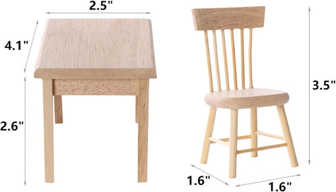 Z MAYABBO Wooden Dollhouse Furniture of Table & Chair, Miniature Dollhouse Accessories of Dining Room - 1/12 Scale