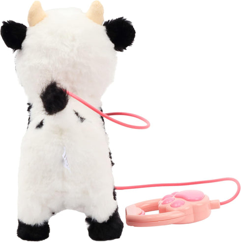 9'' Hopearl Walking Cow Interactive Electronic Pet Singing Toy Remote Control Leash Animated Musical Nodding Moo